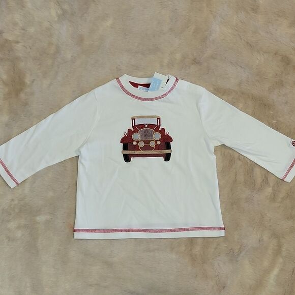 JANIE AND JACK ANTIQUE RED TRUCK WHITE LONG-SLEEVE TEE, SIZE 12-18 MONTHS, NEW! - Picture 1 of 9